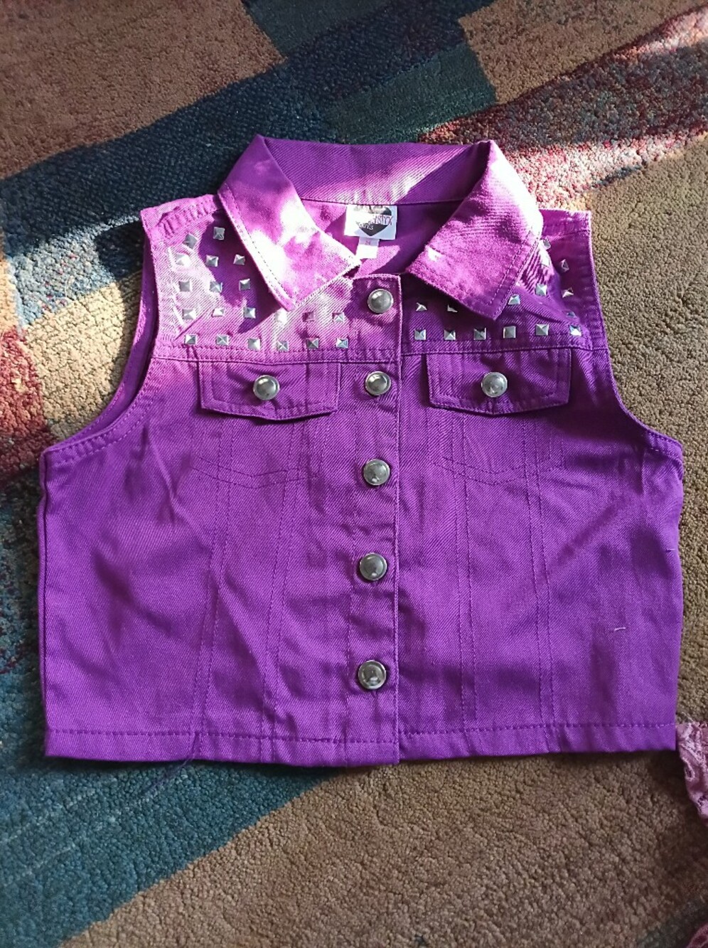Girls' Purple Studded Denim Vest